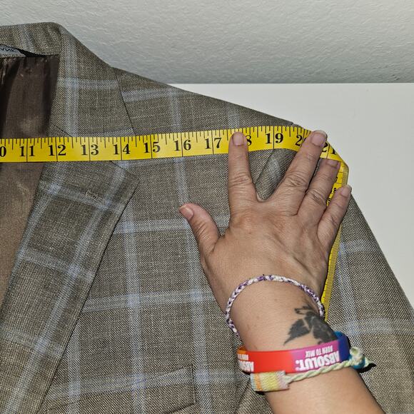 Jos A Bank Men’s Blazer 44R Tan Plaid Wool Silk Linen Sport Coat Traditional Fit - Picture 9 of 11